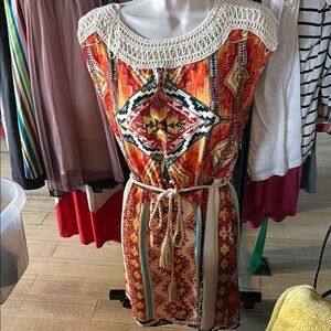 Meghan LA Vibrant Orange Tribal Dress